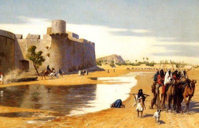 Arab Caravan, by Jean-Leon Gerome [19th cent.] (Public Domain Image)